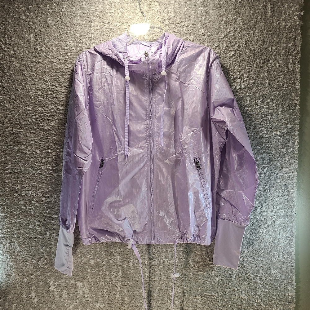 Zyia Active Women's M Purple Windbreaker Jacket Full Zip Drawstring Zip Pockets